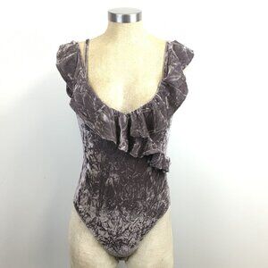 Inspired Hearts Crushed Velvet Bodysuit Size Large NWOT New Coco Brown